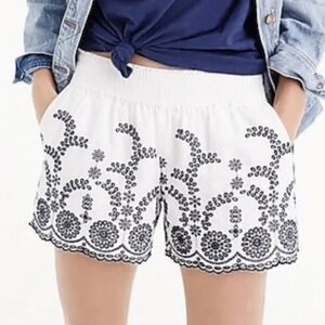 J.Crew Linen Blend White & Black Eyelet Embroidered Lined Shorts XL